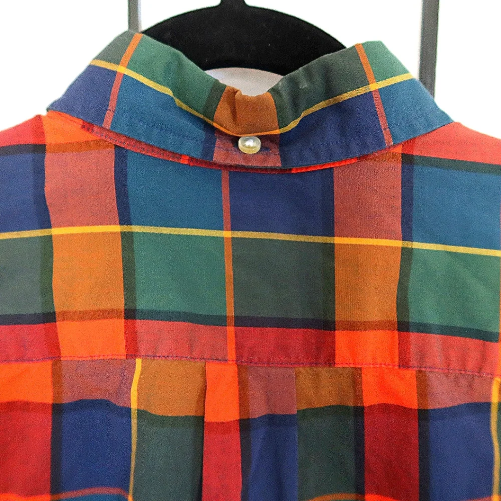 J. Crew Tartan Slim Plaid Orange Blue Green Button Down Shirt Size Small